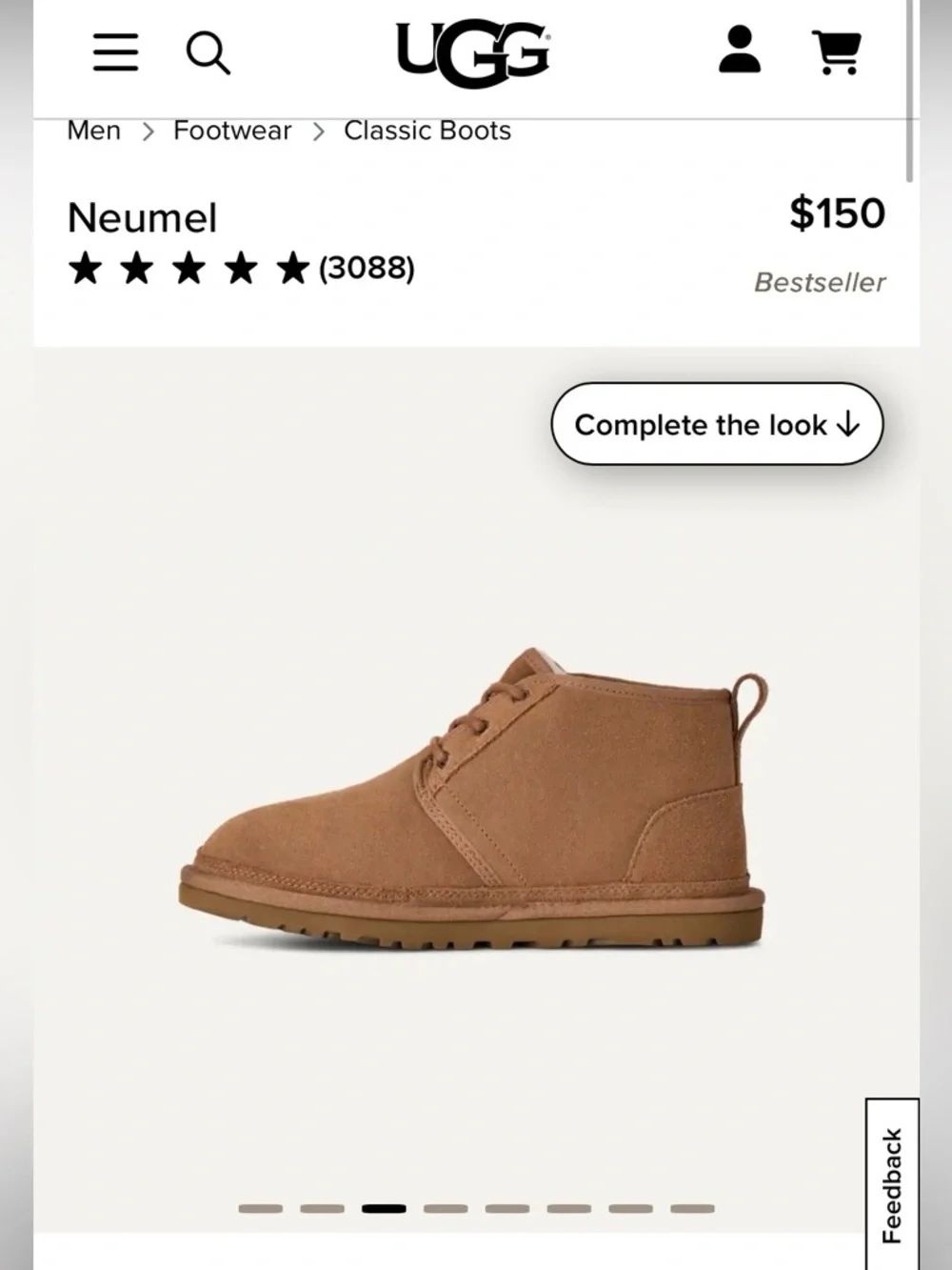NWOT UGG Neumel Chukka Boot Men’s US 9 Eu 42 Tan Chestnut Suede Lace Up NWOT
